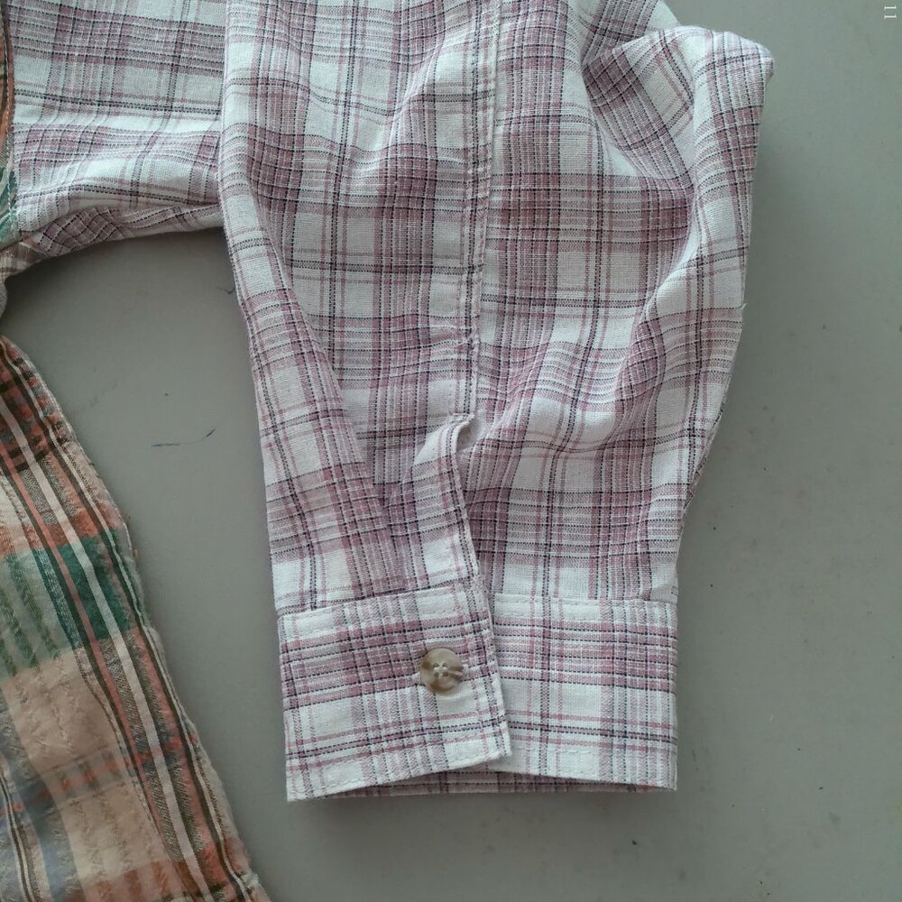 EASEL Los Angeles Snow Wash Mixed Plaid Patchwork Boho Button Down Shirt Size L - Picture 9 of 11